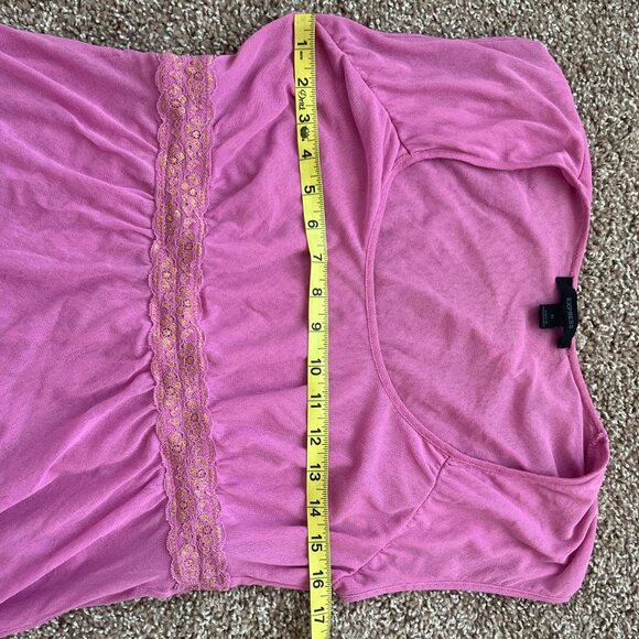 Hot Pink Express Glitter Lace Empire Waist Top - Y2K Barbiecore size medium but - Picture 2 of 2